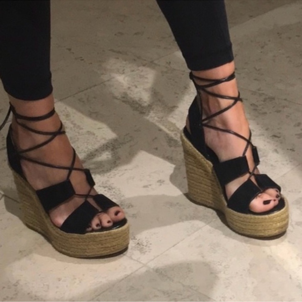 NEW IN BOX AUTHENTIC YSL SUEDE LACE UP WEDGES - Picture 10 of 16